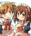  baka_to_test_to_shoukanjuu blush brown_eyes brown_hair crossdressing crossdressinging dress green_eyes hair_ornament hairclip hanesaki_nekome kinoshita_hideyoshi maid maid_headdress nukome trap wrist_cuffs yoshii_akihisa 