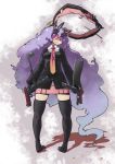  absurdly_long_hair blazer bunny_ears extended_magazine gun handgun highres kage_houshi long_hair necktie pistol purple_hair rabbit_ears red_eyes reisen_udongein_inaba shell_casing shoulder_stock skindentation skirt thigh-highs thighhighs touhou very_long_hair weapon 