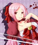  alternate_hairstyle bad_id breasts charlotte_(pandora_hearts) choker cleavage dress flower formal hair_ribbon heart large_breasts lotti miki_souya nail_polish pandora_hearts pink_hair red_eyes ribbon rose solo 