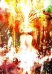  abstract blonde_hair closed_eyes dress highres hinanosuke leaf open_mouth original short_hair standing tree 