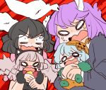  4girls animal_costume animal_ears baby black_hair cat_costume comic fujiwara_no_mokou halloween_costume inaba_tewi kamishirasawa_keine komaku_juushoku multiple_girls open_mouth purple_hair rabbit_ears reisen_udongein_inaba touhou translation_request 