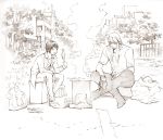  2boys bolt_crank chikyuu_no_houkago eat-man monochrome multiple_boys sketch yoshitomi_akihito 