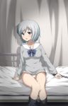  1girl bed blue_eyes blue_ribbon blush chain chained corpse_party_2:dead_patient hospital hospital_bed itou_ayame panties pants_down restrained solo underwear 