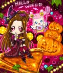  ai-chan_(dokidoki!_precure) blush brown_hair chibi dokidoki!_precure figu halloween hat long_hair madoka_aguri red_eyes sweets witch 