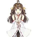  1girl ahoge black_eyes blush brown_hair detached_sleeves double_bun hairband hao_(patinnko) japanese_clothes kantai_collection kongou_(kantai_collection) long_hair looking_at_viewer personification simple_background smile solo transparent_background wide_sleeves 