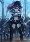  1girl alternate_costume blue_eyes hat headgear kantai_collection long_hair looking_at_viewer pirate pirate_hat scar shinkaisei-kan silver_hair solo spark_(sandro) staff wo-class_aircraft_carrier 