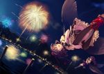  2girls black_hair black_legwear black_wings camera cellphone fireworks hat himekaidou_hatate long_hair multiple_girls phone red_eyes shameimaru_aya short_hair skirt smile thighhighs tokin_hat touhou twintails upside-down watase_rei wings 