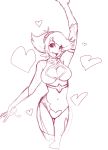  1girl arm_up breasts choker cleavage cleavage_cutout cropped_legs cutie_honey cutie_honey_(character) female gloves hairband heart kisaragi_honey large_breasts magical_girl monochrome re:_cutie_honey robert_porter short_hair sketch solo waving 
