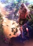  aalge back brown_hair butterfly flower forest long_hair nature original path road sandals skirt tree water 