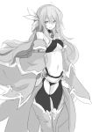  1girl breasts fiana_else long_hair looking_at_viewer monochrome navel original simple_background smile solo white_background yu-ves 