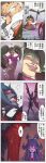  4koma aatrox alternate_costume chinese comic corki evil000000s facial_hair gloves goggles green_hair hammer hat helicopter helmet highres horns long_hair lulu_(league_of_legends) no_pupils pix pointy_ears poppy purple_hair short_hair striped striped_legwear translated twintails white_hair wings witch_hat 