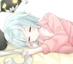  1girl breasts cleavage closed_eyes dress_shirt kantai_collection on_si open_mouth rateratte shirt short_hair silver_hair sleeping solo wo-class_aircraft_carrier 