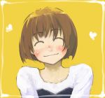  1girl ^_^ blush brown_hair bust closed_eyes copyright_request happy short_hair smile solo travo 