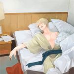  1boy blonde_hair fate/zero fate_(series) gilgamesh japanese_clothes kimono open_kimono sleeping solo suwaru_(ght53kklvcc231) 