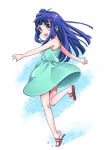  1girl blue_hair dobato dress full_body furude_rika higurashi_no_naku_koro_ni long_hair looking_at_viewer sandals smile solo sundress very_long_hair 