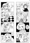  ! !? ... /\/\/\ 3girls 4koma :o animal_ears black_background breasts celestia_(my_little_pony) checkered checkered_floor closed_eyes comic cup curly_hair detached_sleeves dress english fluttershy flying_sweatdrops from_above furry horn jewelry large_breasts long_hair monochrome multiple_4koma multiple_girls my_little_pony my_little_pony_friendship_is_magic open_mouth out_of_frame personification rarity ribbed_sweater scroll shepherd0821 sitting smile standing sweater table tail teacup teapot turtleneck unicorn wavy_hair wings 