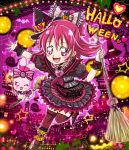  aida_mana animal blush chibi dokidoki!_precure ghost halloween happy hat pink_eyes pink_hair pumpkin ribbon short_hair stars witch 