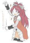  1girl bow closed_eyes dancing fang hair_bow magical_girl mahou_shoujo_madoka_magica mahou_shoujo_madoka_magica_movie ponytail redhead sakura_kyouko solo thighhighs translation_request yasuio zettai_ryouiki 