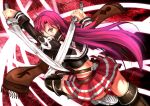  1girl absurdres belt boots dual_wielding highres long_hair pink_eyes pink_hair scarf skirt soyo_kaze sword tagme tattoo thigh_boots thighhighs weapon 