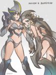  2girls aqua_eyes kaijuu monster_girl multiple_girls mutavore pacific_rim personification reammara trespasser yellow_eyes 