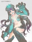  1girl aqua_eyes black_hair kaijuu leatherback long_hair monster_girl pacific_rim personification reammara solo 