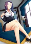  bare_legs blush breasts crossed_legs highres kantai_collection large_breasts looking_at_viewer mechanical_halo personification purple_hair school_uniform sitting tatsuta_(kantai_collection) tsuchifumazu violet_eyes 