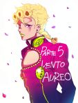  1boy blonde_hair braid giorno_giovanna jojo_no_kimyou_na_bouken lipstick makeup manakannn pink_eyes solo 