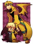  2boys blonde_hair braid cape dio_brando father_and_son giorno_giovanna halloween hat jojo_no_kimyou_na_bouken kotorai multiple_boys red_eyes vampire wings 