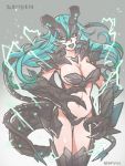  1girl aqua_hair breasts claws electricity kaijuu large_breasts long_hair monster_girl pacific_rim personification reammara slattern solo 