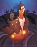  1girl absurdres ahoge bare_shoulders brown_hair highres moon night night_sky personification pokemon pokemon_(game) pokemon_xy pumpkaboo ryushin sky solo 