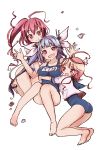  3girls bow hair_bow hug i-168_(kantai_collection) i-19_(kantai_collection) i-58_(kantai_collection) kantai_collection long_hair multiple_girls personification school_swimsuit school_uniform serafuku swimsuit swimsuit_under_clothes twintails very_long_hair 