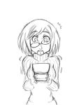  /\/\/\ 1girl artist_request commentary_request crooked_glasses haraitei lineart monochrome nikki_(swapnote) nintendo_3ds open_mouth short_hair solo swapnote sweater tears turtleneck 