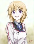  1girl blonde_hair charlotte_dunois dated highres infinite_stratos kem_kem long_hair looking_at_viewer school_uniform signature violet_eyes 