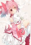  1girl braid hair_ribbon kaname_madoka kazeshiro_kazeto looking_at_viewer mahou_shoujo_madoka_magica petals pink_eyes pink_hair ribbon ribbon_choker skirt smile solo twintails 