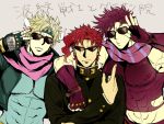  3boys ` blonde_hair caesar_anthonio_zeppeli gakuran headband jojo_no_kimyou_na_bouken joseph_joestar_(young) kakyouin_noriaki manakannn multiple_boys purple_hair scar scarf school_uniform sunglasses time_paradox v 