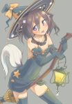 1girl animal_ears blackdog_(pixiv) broom brown_hair collar dog_ears dog_tail elbow_gloves gloves hat original short_hair solo tail thighhighs violet_eyes witch_hat 