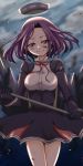  1girl blush breasts cannon glaive gloves headgear kantai_collection mechanical_halo personification purple_hair school_uniform short_hair skirt smile tatsuta_(kantai_collection) turret violet_eyes yaminome 