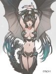  1girl black_hair blue_hair breasts gradient_hair kaijuu long_hair monster_girl multicolored_hair otachi pacific_rim personification reammara solo wings 