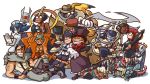  2013 2boys 6+girls :p :t arm_hair artist_name beowulf_(skullgirls) big_band billiards black_hair blood blue_hair boned_meat boots breasts captainosaka cat_tail cerebella_(skullgirls) closed_eyes cross dark_skin dated double_(skullgirls) eliza_(skullgirls) everyone face_mask fedora filia_(skullgirls) food frown george_the_bomb gloves green_hair hands_on_own_cheeks hands_on_own_face hat horns leviathan_(skullgirls) mary_janes mask meat multiple_boys multiple_girls nadia_fortune navel notepad painwheel_(skullgirls) parasoul_(skullgirls) peacock_(skullgirls) pen red_eyes robo-fortune samson_(skullgirls) school_uniform sharp_teeth shoes sienna_contiello simple_background sitting size_difference skirt skullgirls smile surprised tail teeth thighhighs thighs tongue top_hat trench_coat umbrella valentine_(skullgirls) vice-versa_(skullgirls) wink yellow_eyes 