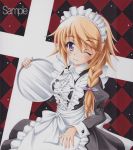  1girl :3 blonde_hair charlotte_dunois infinite_stratos long_hair maid munmu sample traditional_media tray violet_eyes wink 