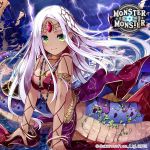  1girl breasts cleavage green_eyes jewelry lamia miyase_mahiro monster_girl monster_monster necklace smile solo white_hair 