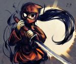  1girl long_hair looking_at_viewer ninja nintai_ryoko ponytail solo super_house_of_dead_ninjas sutiko sword weapon 