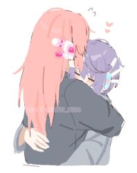  2girls 522_2536 alternate_costume black_shirt blush_stickers closed_eyes comforting commentary_request heart highres hug momone_momo multiple_girls pink_hair purple_hair shirt utane_uta utau 