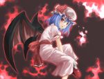  1girl bat_wings blue_hair hat hat_ribbon red_eyes remilia_scarlet ribbon short_hair solo touhou wings yuuta_(tokoton_hirune_hiyori) 