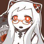  1girl airfield_hime brown_background chibi dated glasses kantai_collection long_hair lowres open_mouth rebecca_(keinelove) red_eyes shinkaisei-kan simple_background white_hair 