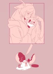  1girl 1other animal_ears antlers commentary deer_antlers deer_ears deer_girl deltarune english_commentary furry furry_female highres holding holding_snow_globe hooded_robe horns in_snow_globe knife kris_(deltarune) ktea_(kttt186) noelle_holiday noelle_holiday_(dark_world) pine_tree red_theme robe snow snow_globe tree utdr_(toby_fox) 