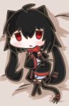  1girl ahoge animal_ears bed black_hair blush cat_ears cat_tail claws highres nu-nyu open_mouth original red_eyes short_hair tail 