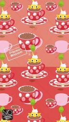  black_eyes coffee_beans colored_skin commentary cup highres leaf looking_at_viewer meme_(sleepsheep) no_humans on_head pikmin_(creature) pikmin_(series) pikmin_bloom pointy_ears saucer untranslatable_commentary whipped_cream yellow_pikmin yellow_skin 