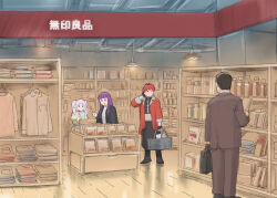  akuyaku_reijou_tensei_ojisan clothes_shop commentary_request crossover fern_(sousou_no_frieren) frieren highres shopping_basket sousou_no_frieren stark_(sousou_no_frieren) tondabayashi_kenzaburou ueyama_michirou 