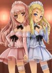  2girls blonde_hair blue_eyes bridal_gauntlets drill_hair louise_francoise_le_blanc_de_la_valliere maid maid_headdress mokkosu. montmorency_margarita_la_fere_de_montmorency multiple_girls pink_eyes pink_hair zero_no_tsukaima 